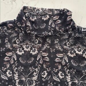 Black Sheer Mesh Patterned Long Sleeve Top